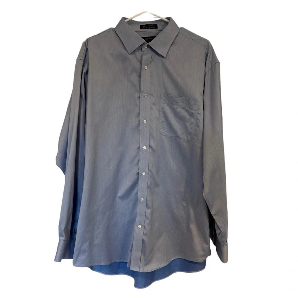 Nordstrom Men’s Shop Classic Fit Neck 17/35 Blue Button Up Shirt Wrinkle Free